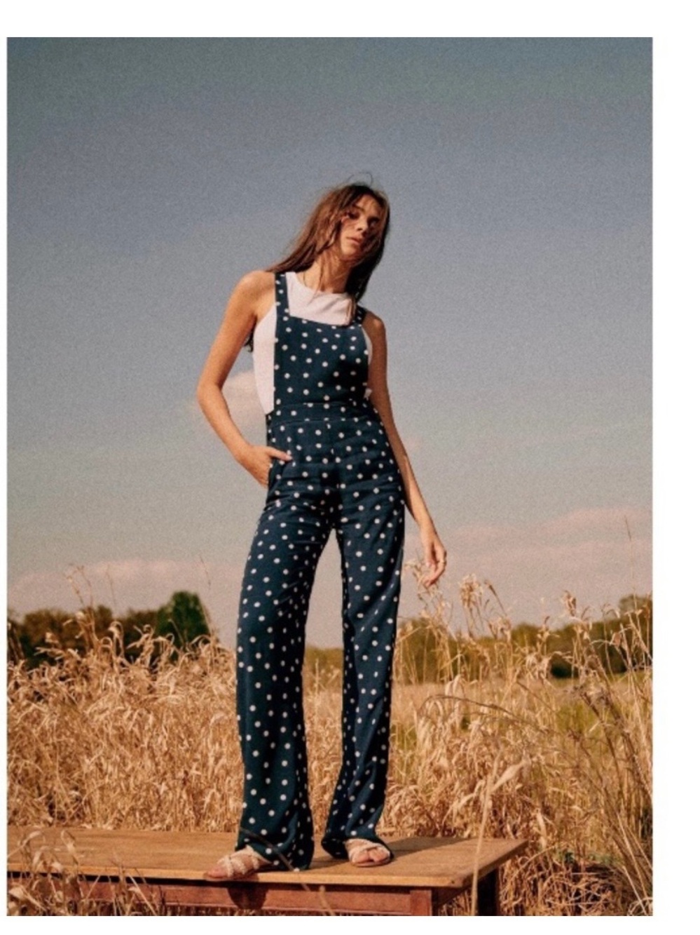 Sezane Navy Polka Dot Jumpsuit